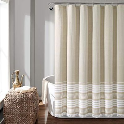 Lush Decor Nantucket przędza barwiona bawełniana zasłona prysznicowa z frędzlami, 183 x 183 cm, taupe, 183 cm szer. x 183 cm dł. (1 opakowanie) Lush Decor Nantucket przędza barwiona bawełniana zasłona prysznicowa z frędzlami, 183 x 183 cm, taupe, 183 cm szer. x 183 cm dł. (1 opakowanie)