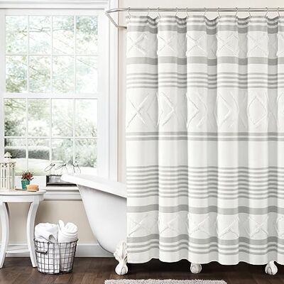 Lush Decor Urban Diamond Stripe tkana kępka ekologiczna bawełniana zasłona prysznicowa z recyklingu, 183 x 183 cm, szara Lush Decor Urban Diamond Stripe tkana kępka ekologiczna bawełniana zasłona prysznicowa z recyklingu, 183 x 183 cm, szara