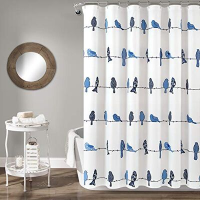 Lush Decor Rowley Birds zasłona prysznicowa, 183 cm szer. x 183 cm dł., granatowa kolorowy kwiatowy wzór ptaka kapryśny i zabawny ptak zasłona prysznicowa dom wiejski, przybrzeżny i boho Lush Decor Rowley Birds zasłona prysznicowa, 183 cm szer. x 183 cm dł., granatowa kolorowy kwiatowy wzór ptaka kapryśny i zabawny ptak zasłona prysznicowa dom wiejski, przybrzeżny i boho