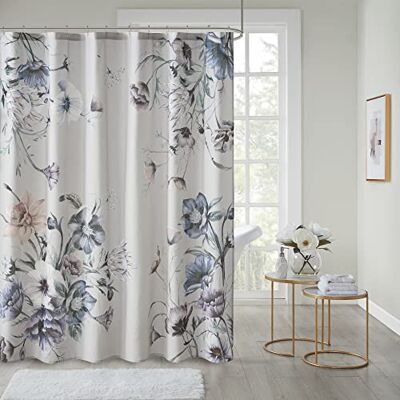 Madison Park Cassandra bawełniany perkalowy prysznic łazienkowy, nadruk kwiatowy wzór nowoczesny shabby chic prywatność zasłony z tkaniny łazienkowej, 183 cm x 183 cm, niebieski Madison Park Cassandra bawełniany perkalowy prysznic łazienkowy, nadruk kwiatowy wzór nowoczesny shabby chic prywatność zasłony z tkaniny łazienkowej, 183 cm x 183 cm, niebieski