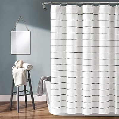 Lush Decor Bawełniana zasłona prysznicowa w paski, 183 cm szer. x 183 cm dł., szare i wielokolorowe paski zasłona prysznicowa ombre dekoracja łazienki w stylu boho, przybrzeżny i wiejski dom Lush Decor Bawełniana zasłona prysznicowa w paski, 183 cm szer. x 183 cm dł., szare i wielokolorowe paski zasłona prysznicowa ombre dekoracja łazienki w stylu boho, przybrzeżny i wiejski dom