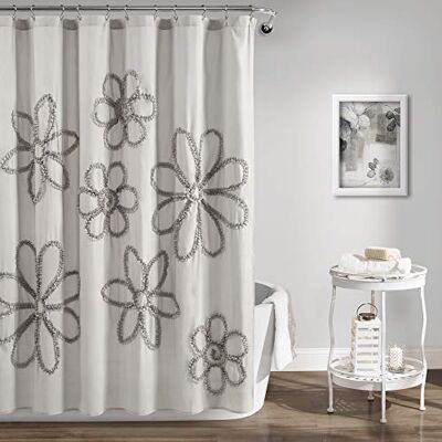 Lush Decor Zasłona prysznicowa z falbanką kwiatową, 183 cm x 183 cm, jasnoszara Lush Decor Zasłona prysznicowa z falbanką kwiatową, 183 cm x 183 cm, jasnoszara