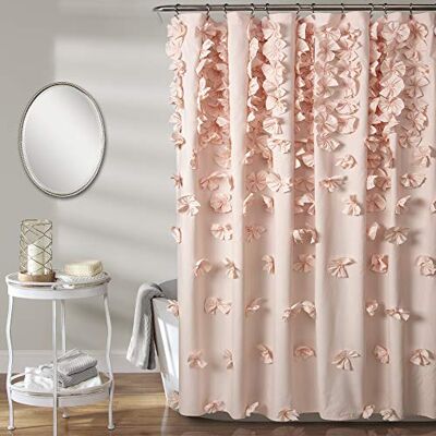 Lush Decor Riley zasłona prysznicowa, luksusowa, z kokardkami 183 cm szer. x 183 cm dł.- urocza tekstura piękna, elegancka, dziewczęca, romantyczna ozdoba łazienki w stylu vintage, różowa (Blush) Lush Decor Riley zasłona prysznicowa, luksusowa, z kokardkami 183 cm szer. x 183 cm dł.- urocza tekstura piękna, elegancka, dziewczęca, romantyczna ozdoba łazienki w stylu vintage, różowa (Blush)