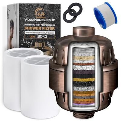 Aquahomegroup 20-stopniowy filtr głowicy prysznicowej z witaminą C E A do twardej wody filtr o wysokiej wydajności do usuwania chloru i fluoru 2 wymienne wkłady filtr głowicy prysznicowej o Aquahomegroup 20-stopniowy filtr głowicy prysznicowej z witaminą C E A do twardej wody filtr o wysokiej wydajności do usuwania chloru i fluoru 2 wymienne wkłady filtr głowicy prysznicowej o