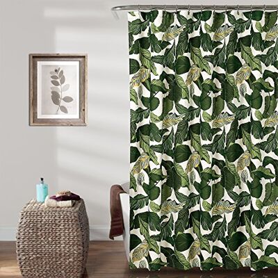 Lush Decor , 183 cm x 183 cm, zielony tropikalny raj zasłona prysznicowa tkanina liść las deszczowy wyspa nadruk projekt Lush Decor , 183 cm x 183 cm, zielony tropikalny raj zasłona prysznicowa tkanina liść las deszczowy wyspa nadruk projekt