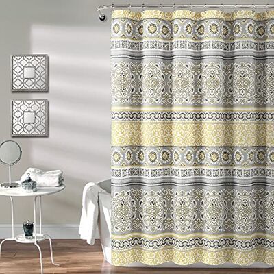 Lush Decor Zasłona prysznicowa Nesco w paski, 183 cm x 183 cm, żółta i szara Lush Decor Zasłona prysznicowa Nesco w paski, 183 cm x 183 cm, żółta i szara