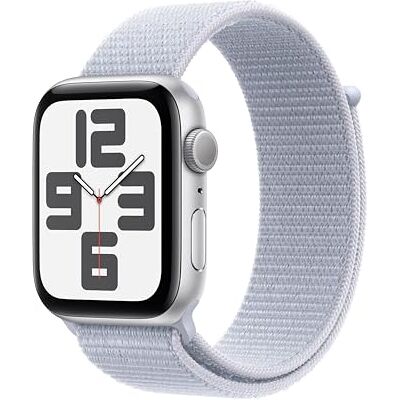 Apple Watch SE (2. generacji) GPS 44 mm Smartwatch, koperta – aluminium kolorsrebrny + Opaska sportowa kolor błękitny obłok. Monitor fitness i snu, Wykrywanie wypadków, neutralność węglowa Apple Watch SE (2. generacji) GPS 44 mm Smartwatch, koperta – aluminium kolorsrebrny + Opaska sportowa kolor błękitny obłok. Monitor fitness i snu, Wykrywanie wypadków, neutralność węglowa