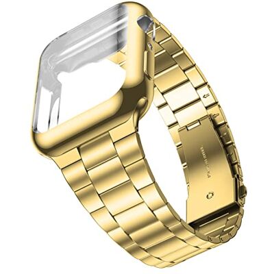 Wolait Kompatybilny z Apple Watch Band 42 mm, 44 mm, 38 mm, 40 mm, z etui, ulepszony biznesowy pasek ze stali nierdzewnej z osłoną ekranu do iWatch serii 6/SE serii 5/4/3/2/1, Złoty, 45MM, Vintage Wolait Kompatybilny z Apple Watch Band 42 mm, 44 mm, 38 mm, 40 mm, z etui, ulepszony biznesowy pasek ze stali nierdzewnej z osłoną ekranu do iWatch serii 6/SE serii 5/4/3/2/1, Złoty, 45MM, Vintage