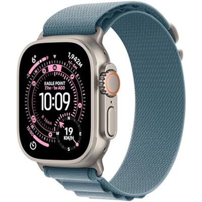 Apple Watch Ultra 3 GPS + Cellular 49 mm, najwyższej klasy zegarek do biegania i innych sportów z wytrzymałą kopertą z tytanu kolor naturalny + Alpine Loop kolor jasnoniebieski M Apple Watch Ultra 3 GPS + Cellular 49 mm, najwyższej klasy zegarek do biegania i innych sportów z wytrzymałą kopertą z tytanu kolor naturalny + Alpine Loop kolor jasnoniebieski M