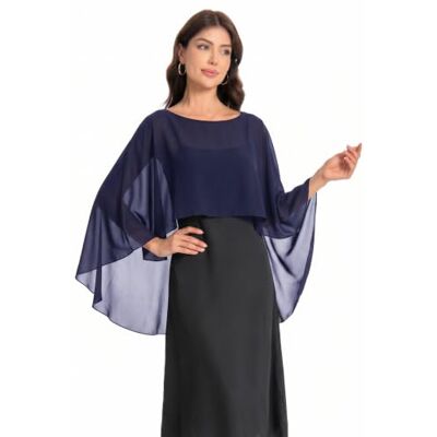 Baoqiya930-Navy Peleryny ślubne damskie miękkie szyfonowe peleryny szale i chusty na suknie wieczorowe Baoqiya930-Navy Peleryny ślubne damskie miękkie szyfonowe peleryny szale i chusty na suknie wieczorowe