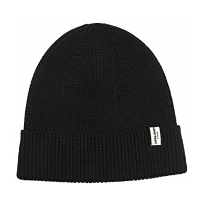 12193386 Jack & Jones Mężczyźni Jacbrink Beanie Ln Czapka, Czarny 12193386 Jack & Jones Mężczyźni Jacbrink Beanie Ln Czapka, Czarny