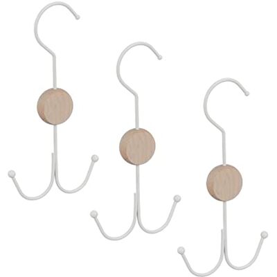 Relaxdays Uchwyt na pasek, zestaw 3-częściowy, 2 haczyki na paski, torby, krawaty, organizer, szafę, metal i drewno, biały Relaxdays Uchwyt na pasek, zestaw 3-częściowy, 2 haczyki na paski, torby, krawaty, organizer, szafę, metal i drewno, biały
