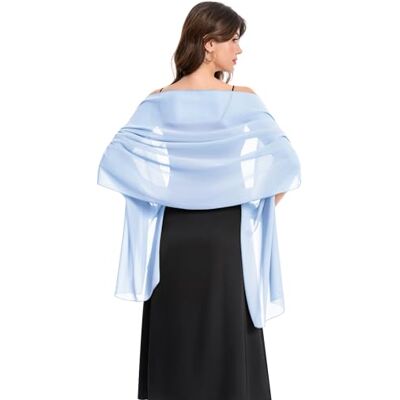 Szyfonowy szal na wesele, imprezę, do sukni wieczorowej i na specjalne okazje, Niebieski niebo, longueur (201 cm) * largeur (48 cm) Szyfonowy szal na wesele, imprezę, do sukni wieczorowej i na specjalne okazje, Niebieski niebo, longueur (201 cm) * largeur (48 cm)