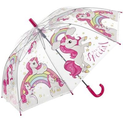 50115 Idena Parasolka dla dzieci z przezroczystego tworzywa sztucznego z motywem jednorożca, parasol w kształcie laski z ręcznym otwieraniem, średnica 83 cm i długość ok. 66 cm 50115 Idena Parasolka dla dzieci z przezroczystego tworzywa sztucznego z motywem jednorożca, parasol w kształcie laski z ręcznym otwieraniem, średnica 83 cm i długość ok. 66 cm