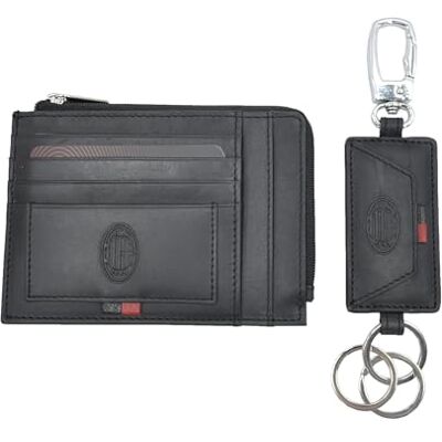 143443 MILAN Ac Milan, Zestaw etui na karty kredytowe i brelok w 100% ze skóry MILAN 143443 męski, standardowy, czarne, Standard 143443 MILAN Ac Milan, Zestaw etui na karty kredytowe i brelok w 100% ze skóry MILAN 143443 męski, standardowy, czarne, Standard