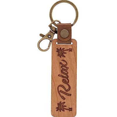 48333 GRUSS & CO Breloczek do kluczy z drewna z motywem zawieszka z naturalnego drewna z grawerunkiem, z karabińczykiem, brązowy, Länge 15 cm, Motyw "Relax 48333 GRUSS & CO Breloczek do kluczy z drewna z motywem zawieszka z naturalnego drewna z grawerunkiem, z karabińczykiem, brązowy, Länge 15 cm, Motyw "Relax