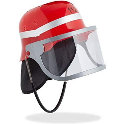 Relaxdays Kask strażacki dla dzieci, z wizjerem, chustą na kark i paskiem pod brodę, regulowany obwód głowy, kask strażacki, czerwony Relaxdays Kask strażacki dla dzieci, z wizjerem, chustą na kark i paskiem pod brodę, regulowany obwód głowy, kask strażacki, czerwony