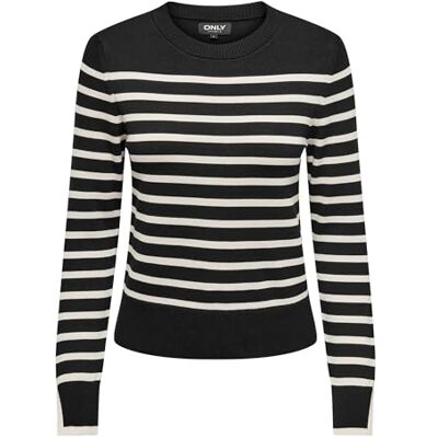 15331331 ONLKALANA LS O-Neck KNT, Czarne/paski: biała czapka szara, L 15331331 ONLKALANA LS O-Neck KNT, Czarne/paski: biała czapka szara, L