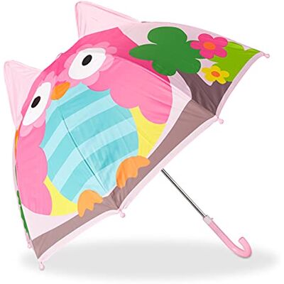 Relaxdays Parasol dziecięcy z sową 3D, parasol dla dziewczynek i chłopców, mały parasol od 3 lat Relaxdays Parasol dziecięcy z sową 3D, parasol dla dziewczynek i chłopców, mały parasol od 3 lat