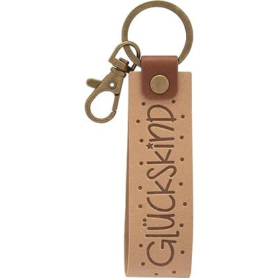 48371 GRUSS & CO Breloczek do kluczy sztuczna skóra motyw szczęścia zawieszka z jasnej sztucznej skóry z motywem "Glückskind", w zestawie karabińczyk , brązowy, Länge 15 cm, Motyw "Glückskind 48371 GRUSS & CO Breloczek do kluczy sztuczna skóra motyw szczęścia zawieszka z jasnej sztucznej skóry z motywem "Glückskind", w zestawie karabińczyk , brązowy, Länge 15 cm, Motyw "Glückskind