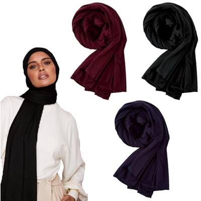 Premium Jersey Hijabs VOILE CHIC Premium Jersey Hidżab szalik dla kobiet islamski szalik na głowę owijany hidżabami, Czarny, granatowy, bordowy, 3 Pack Premium Jersey Hijabs VOILE CHIC Premium Jersey Hidżab szalik dla kobiet islamski szalik na głowę owijany hidżabami, Czarny, granatowy, bordowy, 3 Pack