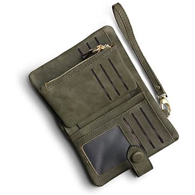 RQB-JL01 AOXONEL Damski, mały, składany skórzany portfel, blokujący RFID, damski pasek na nadgarstek z uchwytem na karty, okno, portmonetka (zieleń wojskowa) RQB-JL01 AOXONEL Damski, mały, składany skórzany portfel, blokujący RFID, damski pasek na nadgarstek z uchwytem na karty, okno, portmonetka (zieleń wojskowa)