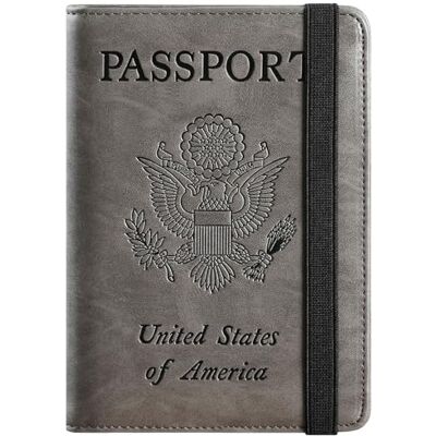 Passport cover Skórzane etui na paszport, blokada RFID, akcesoria podróżne dla mężczyzn i kobiet, kolor brązowy szary (szary) okładka paszportu Passport cover Skórzane etui na paszport, blokada RFID, akcesoria podróżne dla mężczyzn i kobiet, kolor brązowy szary (szary) okładka paszportu