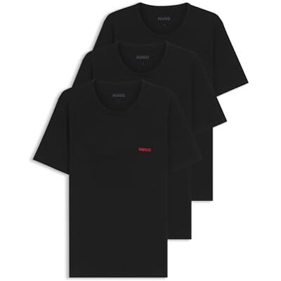 50493972 HUGO Męski T-shirt RN Triplet P, trójpak, z bawełny, z nadrukiem logo, czarny (Black1), XS 50493972 HUGO Męski T-shirt RN Triplet P, trójpak, z bawełny, z nadrukiem logo, czarny (Black1), XS