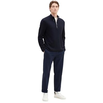 1038243 TOM TAILOR Mouliné męski sweter z dzianiny z kołnierzem Troyer, 13160-knitted Navy Melange, L 1038243 TOM TAILOR Mouliné męski sweter z dzianiny z kołnierzem Troyer, 13160-knitted Navy Melange, L