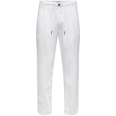 22025785-4464942 ONLY & SONS Onsleo Crop Linen Mix 0048 spodnie męskie, biały, 30W / 32L 22025785-4464942 ONLY & SONS Onsleo Crop Linen Mix 0048 spodnie męskie, biały, 30W / 32L