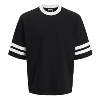 12276820-4764745 JACK & JONES Jcoretreat Contrast Stripe SS Crew Neck męski, czarny, XL 12276820-4764745 JACK & JONES Jcoretreat Contrast Stripe SS Crew Neck męski, czarny, XL