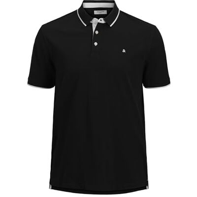 12143859-3132361 Jack & Jones Męska koszulka polo Plus Size jednokolorowa koszulka polo, czarny, 4XL 12143859-3132361 Jack & Jones Męska koszulka polo Plus Size jednokolorowa koszulka polo, czarny, 4XL