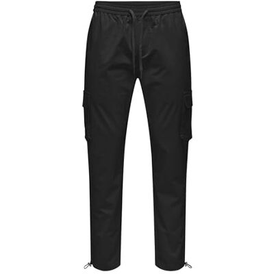 22029759 ONLY & SONS Męskie spodnie cargo ONSCOMMON Slim Fit spodnie cargo, czarny, XXL 22029759 ONLY & SONS Męskie spodnie cargo ONSCOMMON Slim Fit spodnie cargo, czarny, XXL