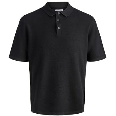 12268281-4894751 JACK & JONES Jjegeorge Knit Polo Ss Sn, czarny, XL 12268281-4894751 JACK & JONES Jjegeorge Knit Polo Ss Sn, czarny, XL