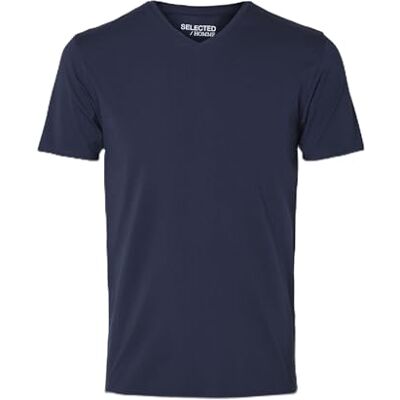SLHNEWPIMA koszulka męska Selected z dekoltem w serek, jednokolorowa, basic, z krótkim rękawem, rozciągliwa bawełna, niebieski (navy Blazernavy Blazer), M SLHNEWPIMA koszulka męska Selected z dekoltem w serek, jednokolorowa, basic, z krótkim rękawem, rozciągliwa bawełna, niebieski (navy Blazernavy Blazer), M