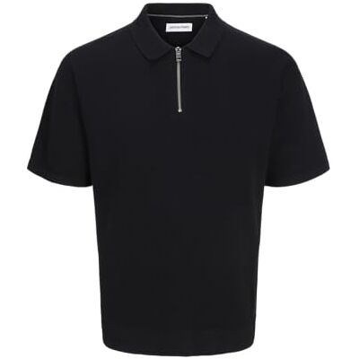 12269617-4651980 Jack & Jones Jjtroy Knit Zip Polo, czarny, XS 12269617-4651980 Jack & Jones Jjtroy Knit Zip Polo, czarny, XS