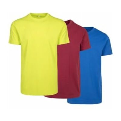 BY004A Build Your Brand Męski T-shirt z okrągłym dekoltem, 3-pak, basic, koszulki dla mężczyzn, wielopak, dostępne w wielu wariantach, rozmiary XS-5XL, Wielokolorowy (F.yellow/Burg/C.blue 02241), XS BY004A Build Your Brand Męski T-shirt z okrągłym dekoltem, 3-pak, basic, koszulki dla mężczyzn, wielopak, dostępne w wielu wariantach, rozmiary XS-5XL, Wielokolorowy (F.yellow/Burg/C.blue 02241), XS