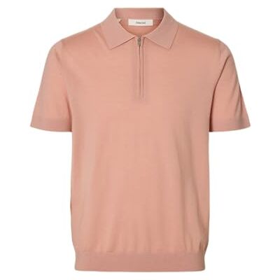 16099690-4884245 SELECTED MEN Slhtray Ss Knit Half Zip Polo Noos, Rose Dawn, L 16099690-4884245 SELECTED MEN Slhtray Ss Knit Half Zip Polo Noos, Rose Dawn, L