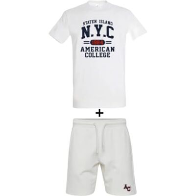 ACEN227 Blanc Taille XL AMERICAN COLLEGE USA 2-częściowy zestaw koszul + szorty mieszane, biały, TG ACEN227 Blanc Taille XL AMERICAN COLLEGE USA 2-częściowy zestaw koszul + szorty mieszane, biały, TG