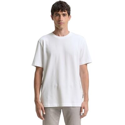 1042510 TOM TAILOR Męski klasyczny T-shirt ze strukturą piqué, 20000 – biały, M 1042510 TOM TAILOR Męski klasyczny T-shirt ze strukturą piqué, 20000 – biały, M