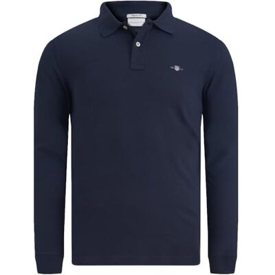 2230 GANT Męska koszulka polo REG Shield LS Pique Rugger, Evening Blue, standardowa, niebieski (Evening Blue), 4XL 2230 GANT Męska koszulka polo REG Shield LS Pique Rugger, Evening Blue, standardowa, niebieski (Evening Blue), 4XL
