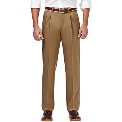 HC10897 Haggar Męskie spodnie premium No Iron Khaki Classic Fit plisowane z przodu (normalne i duże i wysokie rozmiary), Brytyjski khaki, 34W / 30L HC10897 Haggar Męskie spodnie premium No Iron Khaki Classic Fit plisowane z przodu (normalne i duże i wysokie rozmiary), Brytyjski khaki, 34W / 30L