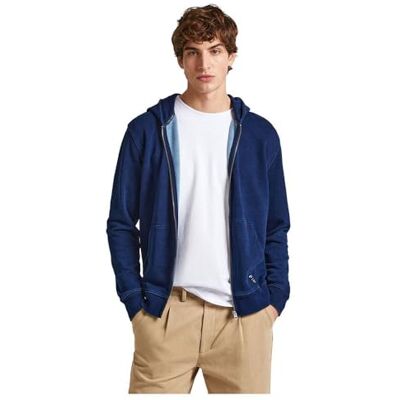 PM582673 Pepe Jeans Męska bluza z kapturem Royle z zamkiem błyskawicznym, niebieska (indygo Blue), XS, Niebieski (niebieski indygo), XS PM582673 Pepe Jeans Męska bluza z kapturem Royle z zamkiem błyskawicznym, niebieska (indygo Blue), XS, Niebieski (niebieski indygo), XS