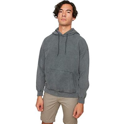 TMNAW22SW2602 Trendyol Męska bluza z kapturem Anthracite Oversize Long Sleeve Acid Wash Hooded Sweatshirt, XS TMNAW22SW2602 Trendyol Męska bluza z kapturem Anthracite Oversize Long Sleeve Acid Wash Hooded Sweatshirt, XS