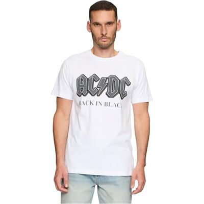 MC480-00220 Merchcode Męski T-Shirt ACDC Back In Black Tee, Regular Fit, bawełna 100%, S, biały, S MC480-00220 Merchcode Męski T-Shirt ACDC Back In Black Tee, Regular Fit, bawełna 100%, S, biały, S