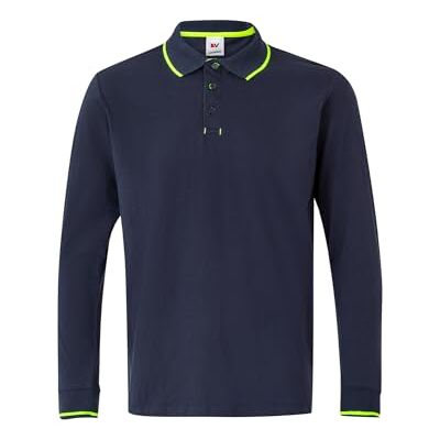 VELILLA 105515; dwukolorowa koszulka polo w paski z długim rękawem; kolor granatowy i żółty fosfor; rozmiar XL VELILLA 105515; dwukolorowa koszulka polo w paski z długim rękawem; kolor granatowy i żółty fosfor; rozmiar XL