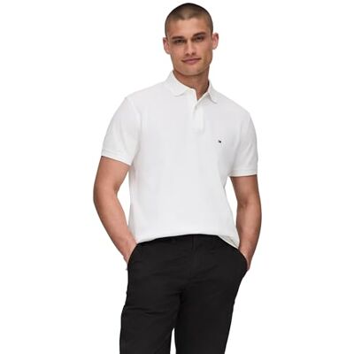 MW32064-100 Tommy Hilfiger Męskie koszulki polo z krótkim rękawem o klasycznym kroju ze stretchem i organiczną bawełną pique, biały, XXL MW32064-100 Tommy Hilfiger Męskie koszulki polo z krótkim rękawem o klasycznym kroju ze stretchem i organiczną bawełną pique, biały, XXL