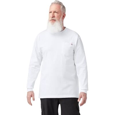 WL450WH M Dickies Ciężka koszulka z długim rękawem dla mężczyzn, z okrągłym dekoltem, Big and Tall, biały, M WL450WH M Dickies Ciężka koszulka z długim rękawem dla mężczyzn, z okrągłym dekoltem, Big and Tall, biały, M