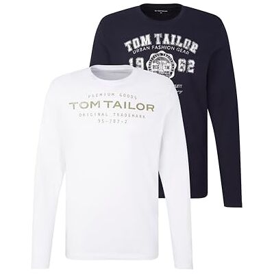1034857 TOM TAILOR Męskie Koszulka z długim rękawem w dwupaku , 10690 Knitted Navy, XXL 1034857 TOM TAILOR Męskie Koszulka z długim rękawem w dwupaku , 10690 Knitted Navy, XXL
