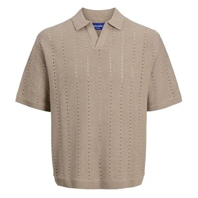 12272562-4712652 JACK & JONES Męska koszulka polo, jednokolorowa, Jorparos Knit Easter Ss Crochet Polo, safari, XL 12272562-4712652 JACK & JONES Męska koszulka polo, jednokolorowa, Jorparos Knit Easter Ss Crochet Polo, safari, XL